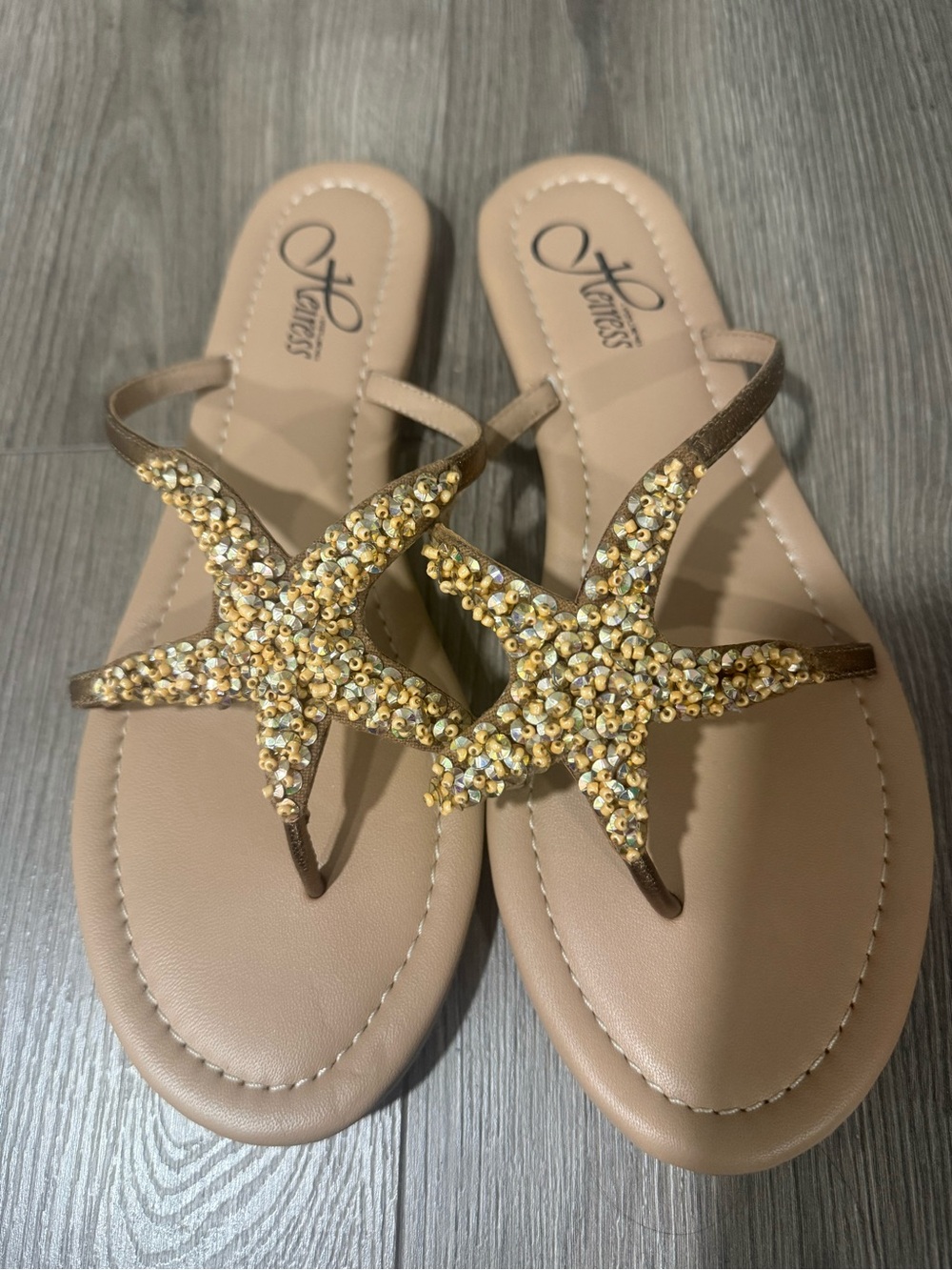 Heiress Nude Sandals with Gold Crystal Starfish